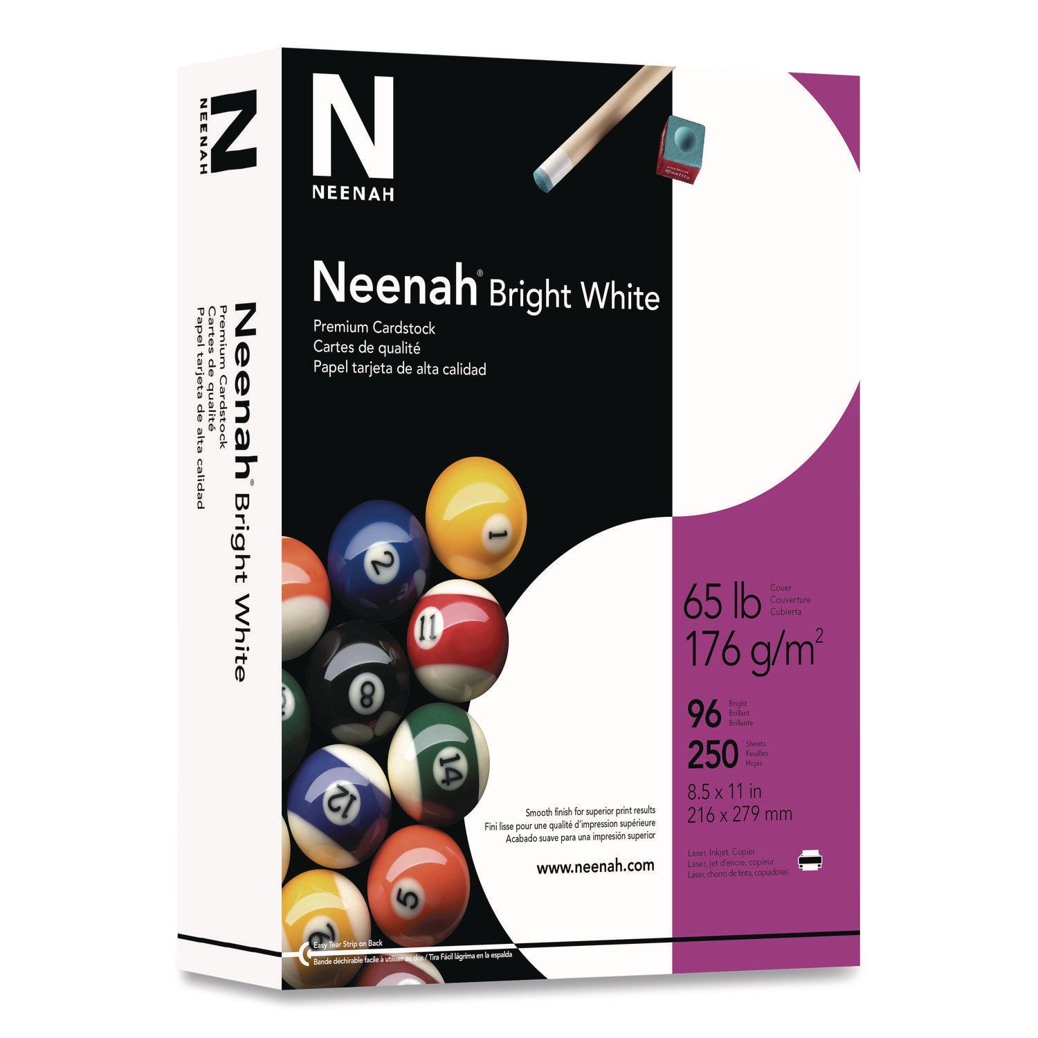 Bright White Card Stock, 96 Bright, 65 lb Cover Weight, 8.5 x 11, 250/Pack