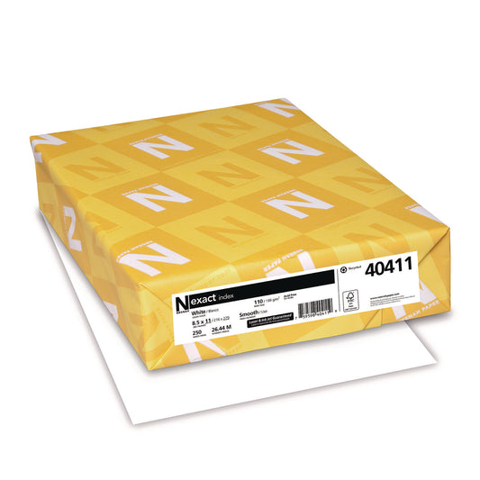 Exact Index Card Stock, 94 Bright, 110-lb Index Weight, 8.5 x 11, White, 250/Pack