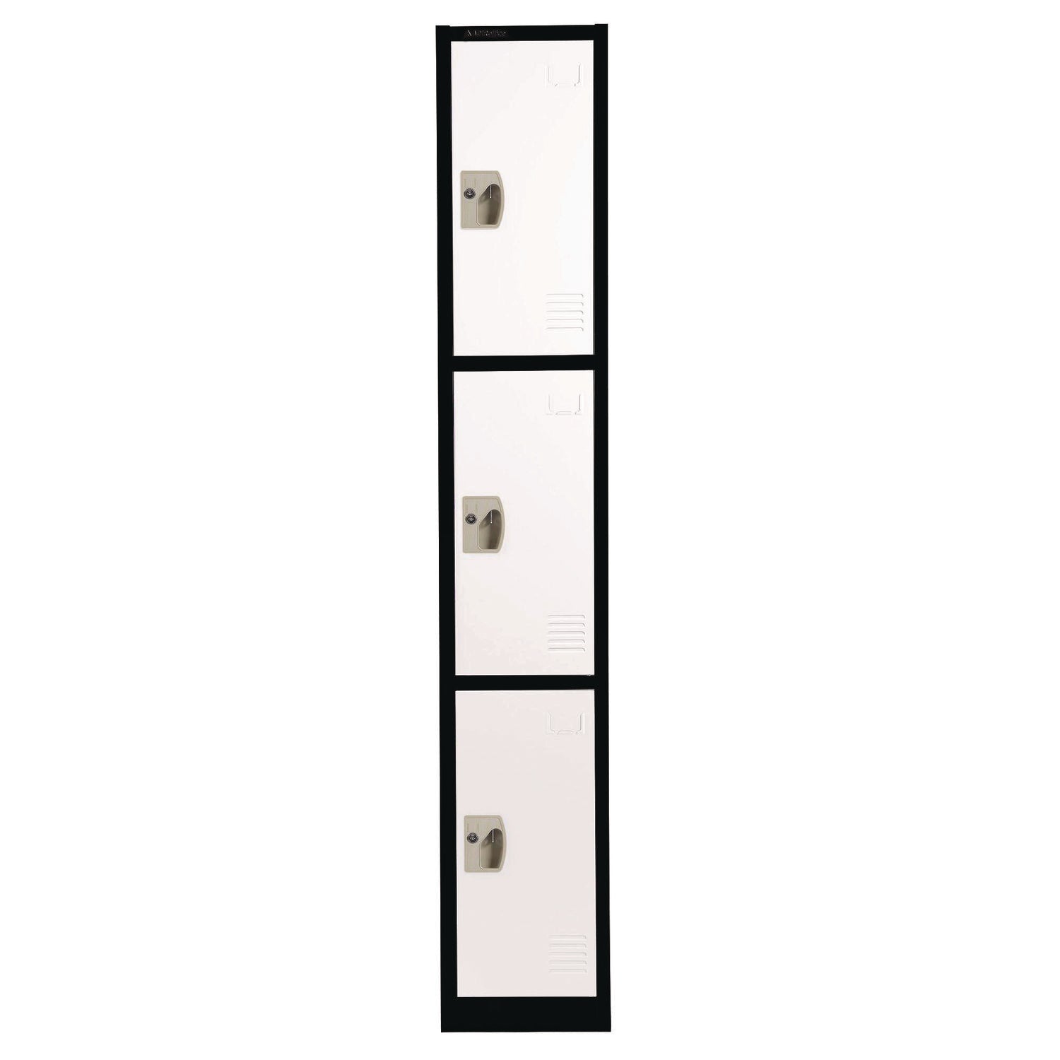 Steel Storage Locker, 3 Compartment, 12 x 12 x 72, Black Body/White Doors