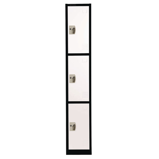Steel Storage Locker, 3 Compartment, 12 x 12 x 72, Black Body/White Doors