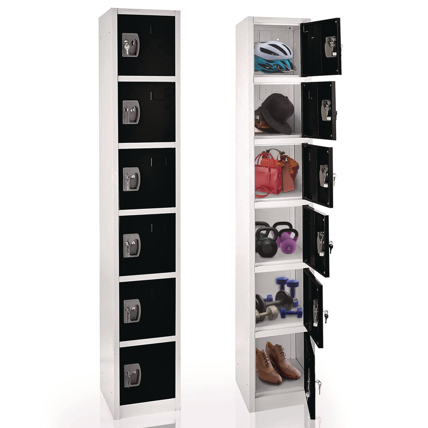 Steel Storage Locker, 6 Compartment, 12 x 12 x 72, Black