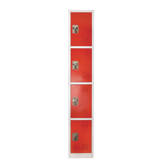 Steel Storage Locker, 4 Compartment, 12 x 12 x 72, Red