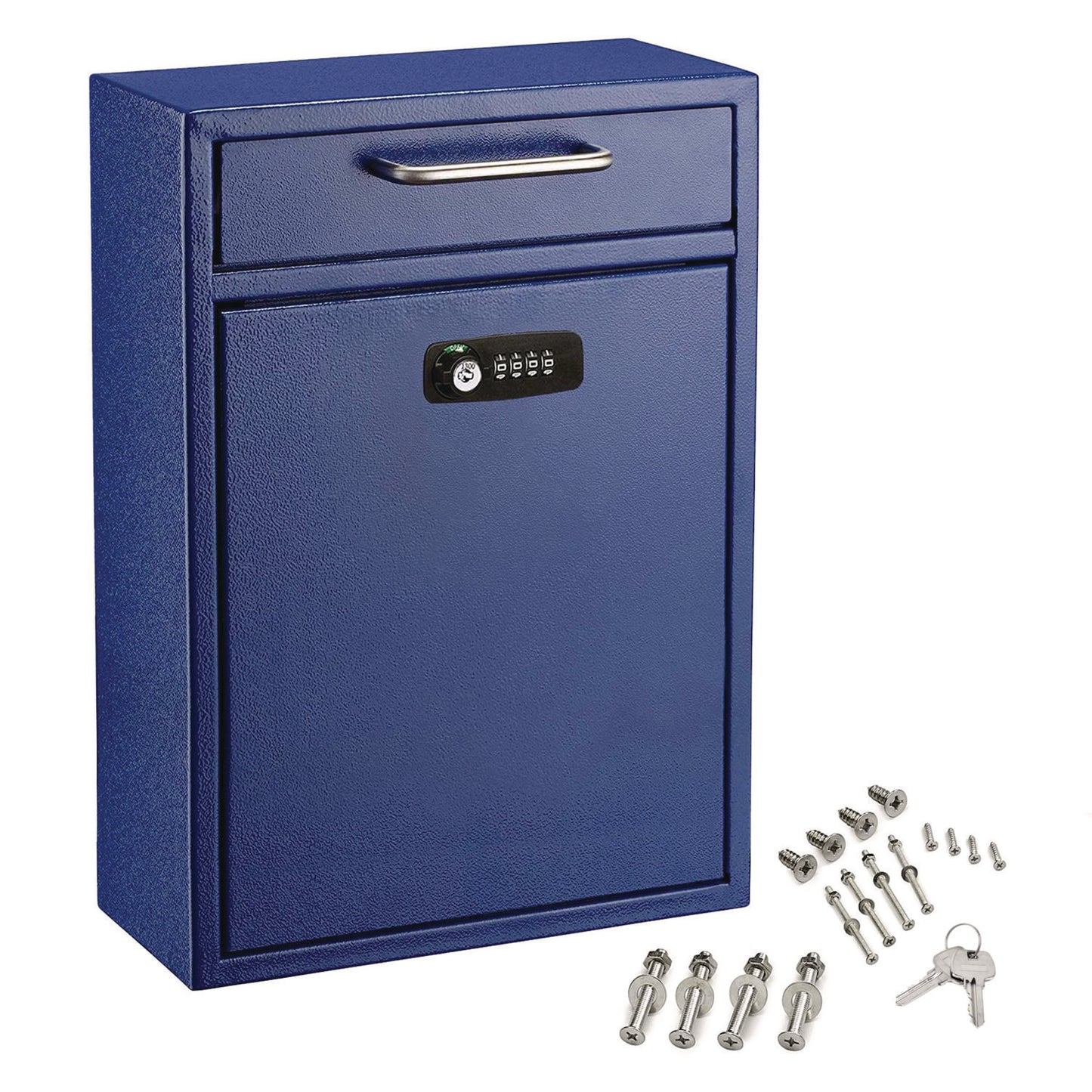 Large Secure Drop Box Wall Mounted Locking Mail Box with Key and Combination lock, 11.2 x 4.7 x 16.2, Blue