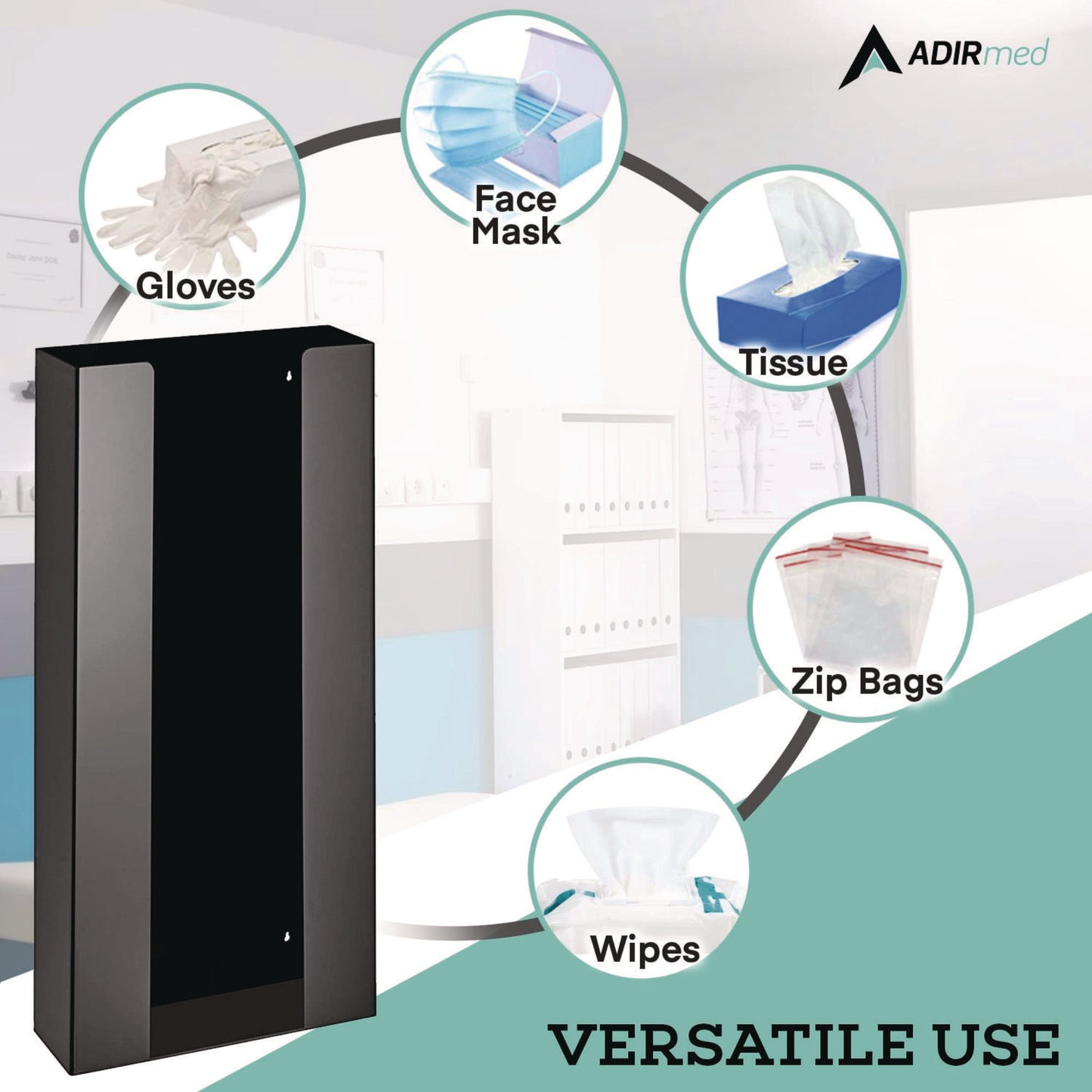 Acrylic Glove Dispenser, Quad Box Capacity, 10.2 x 3.5 x 21.1, Black