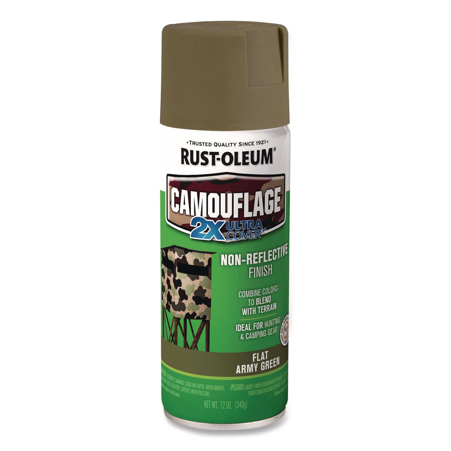 Camouflage Spray Paint, Flat Army Green, 12 oz Aerosol Can