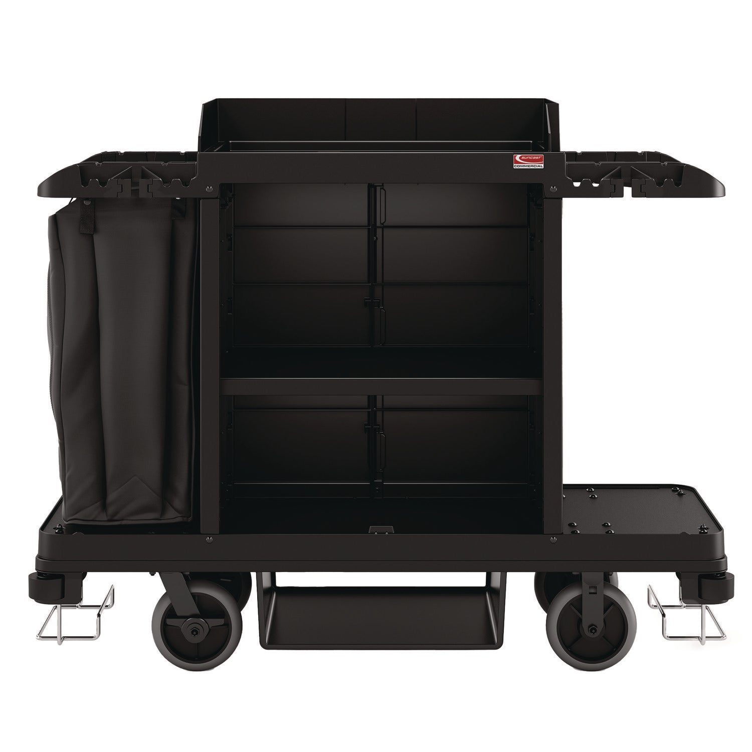 Standard Housekeeping Cart, Plastic, 1 Shelf, 24" x 62.13" x 49.75", Black