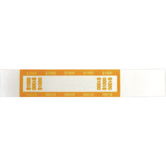 Currency Straps, Self-Adhesive, Tens, $1,000 Strap, Yellow/White, 1,000/Pack