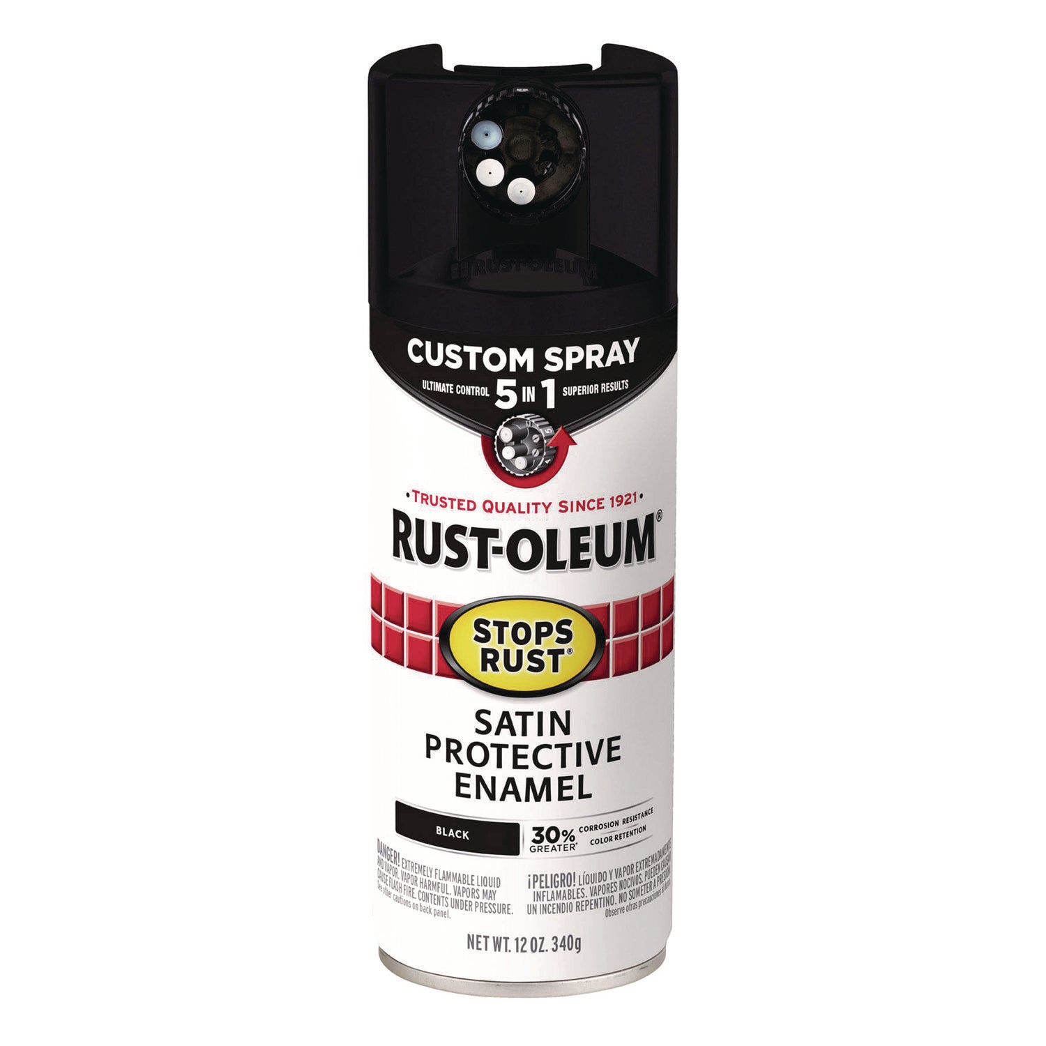 Stops Rust 5-in-1 Spray Paint, Satin Black, 12 oz Aerosol Can
