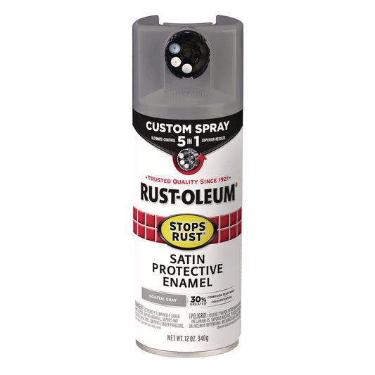 Stops Rust 5-in-1 Spray Paint, Satin Coastal Gray, 12 oz Aerosol Can