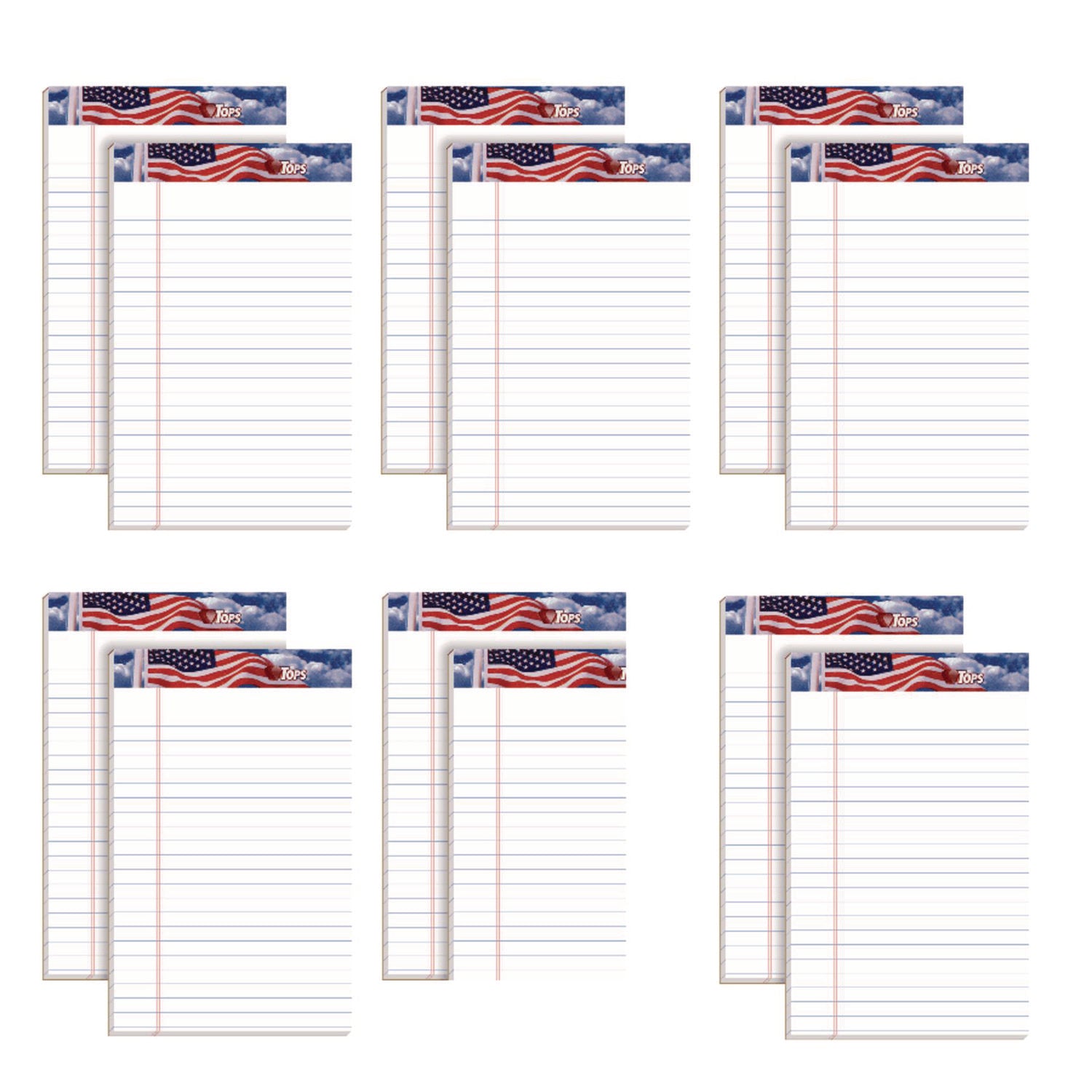 American Pride Writing Pad, Red/White/Blue Headband, Narrow Rule, (50) White 5 x 8 Sheets, 12/Pack