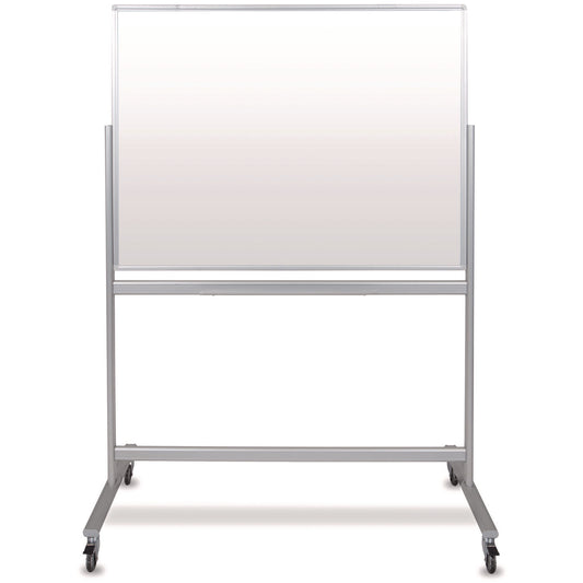Mobile Magnetic Glass Dry Erase Board, 48" x 36", White Surface, Silver Aluminum Frame