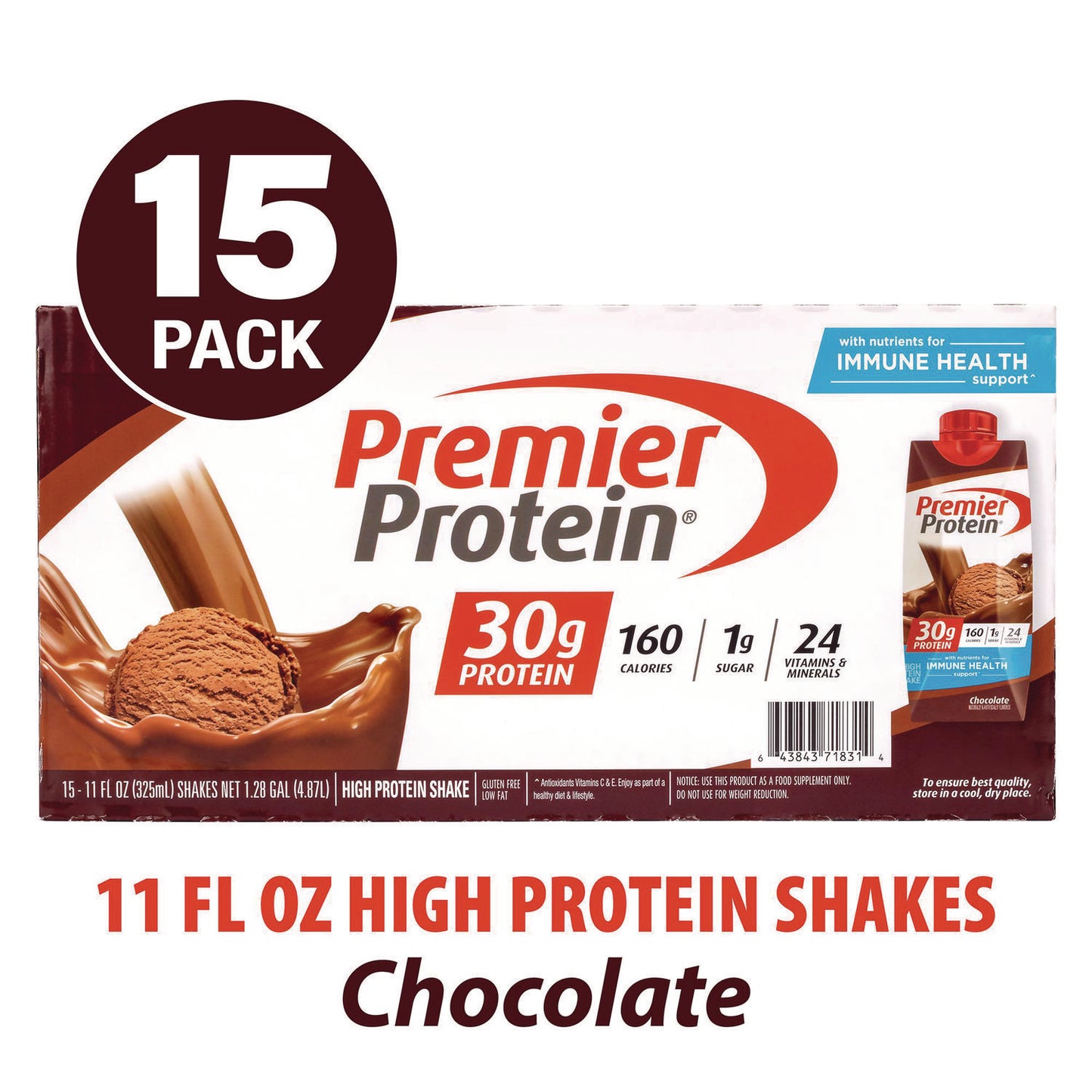 Chocolate Shake, 11 oz Single-Serve Container, 15/Carton