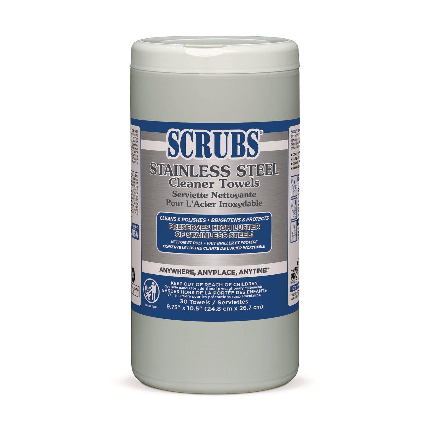 Stainless Steel Cleaner Towels, 1-Ply, 9.75 x 10.5, Lemon Scent, 30/Canister