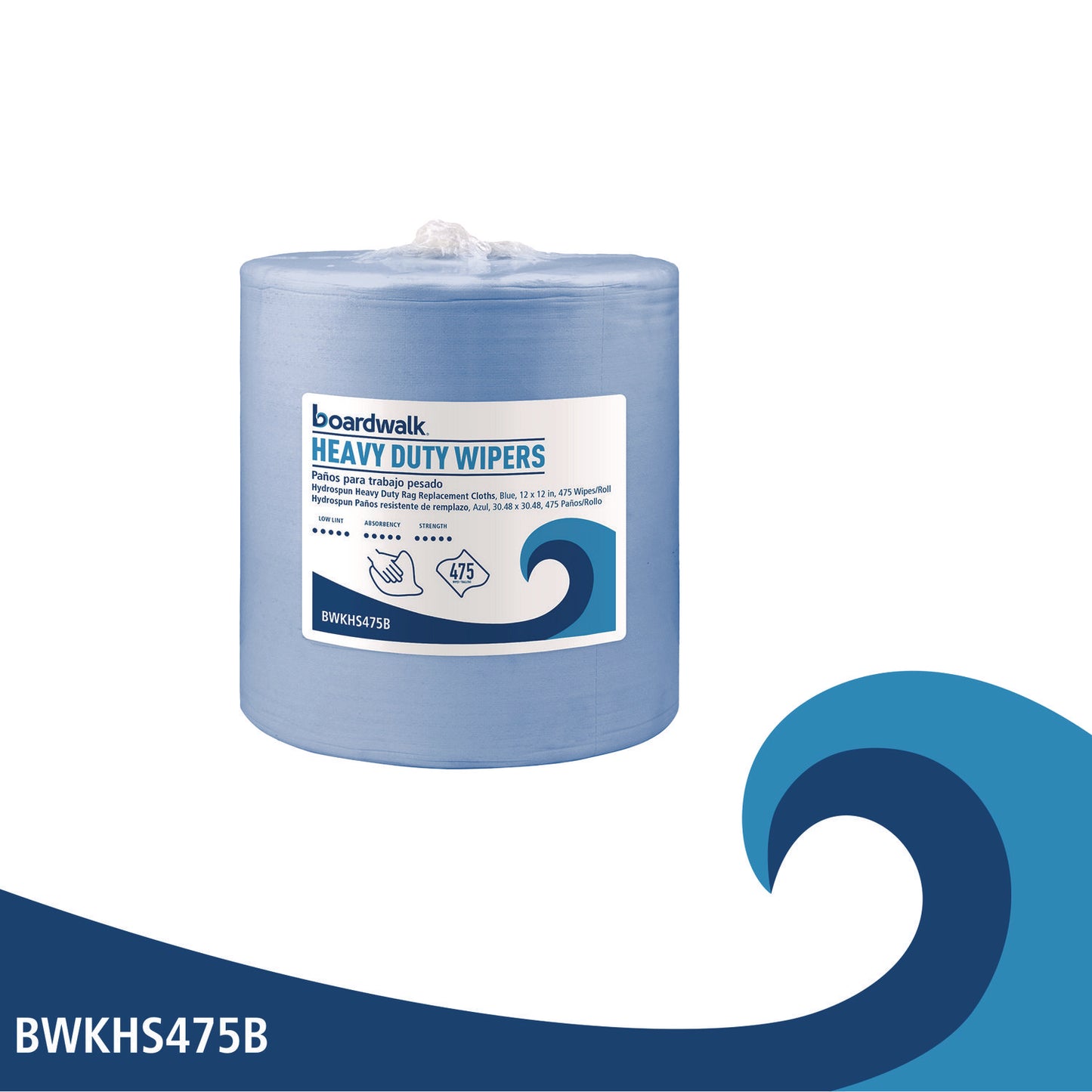Hydrospun Wipers, 12 x 12, Blue, 475 Sheets/Roll