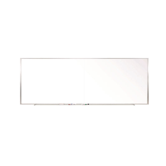 Two-Piece M1 Porcelain Magnetic Whiteboard, 120.75" x 48.5", White Surface, Satin Aluminum Frame