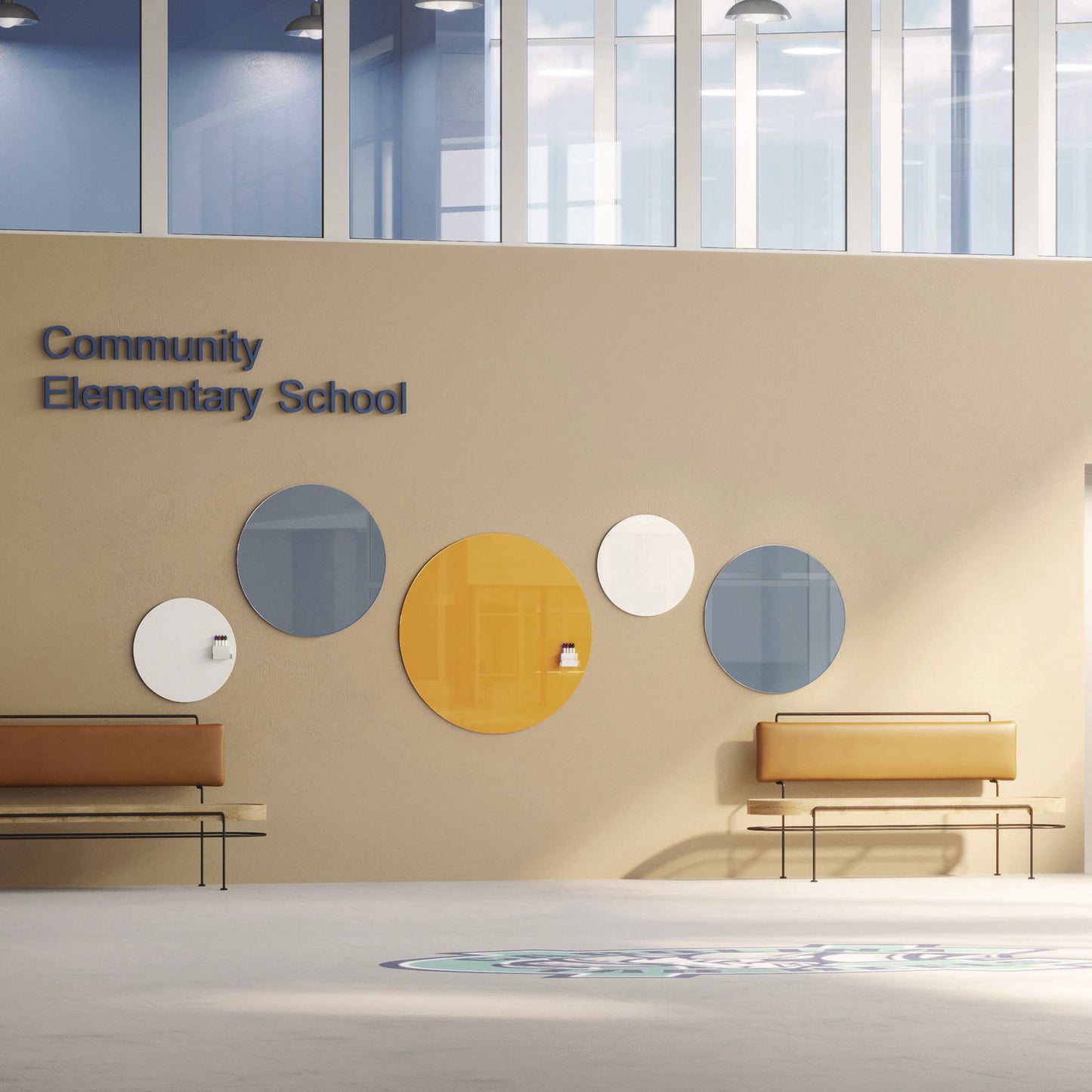 Coda Low Profile Circular Magnetic Glassboard, 24 x 24, Denim Surface