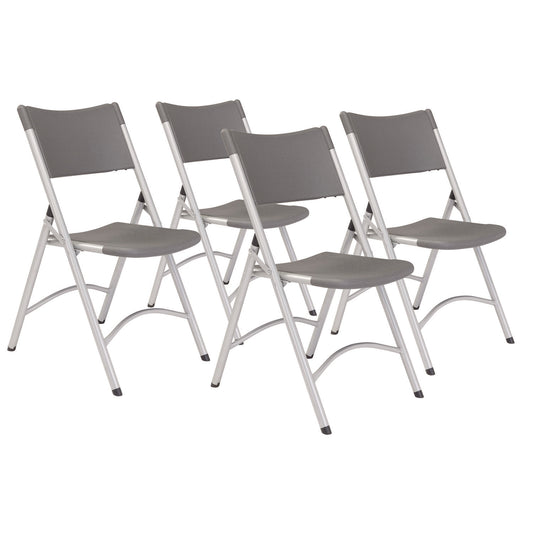 600 Series Heavy Duty Plastic Folding Chair, Supports Up to 500 lb, 18" Seat Height, Gray Seat/Back, Silver Base, 4/Carton