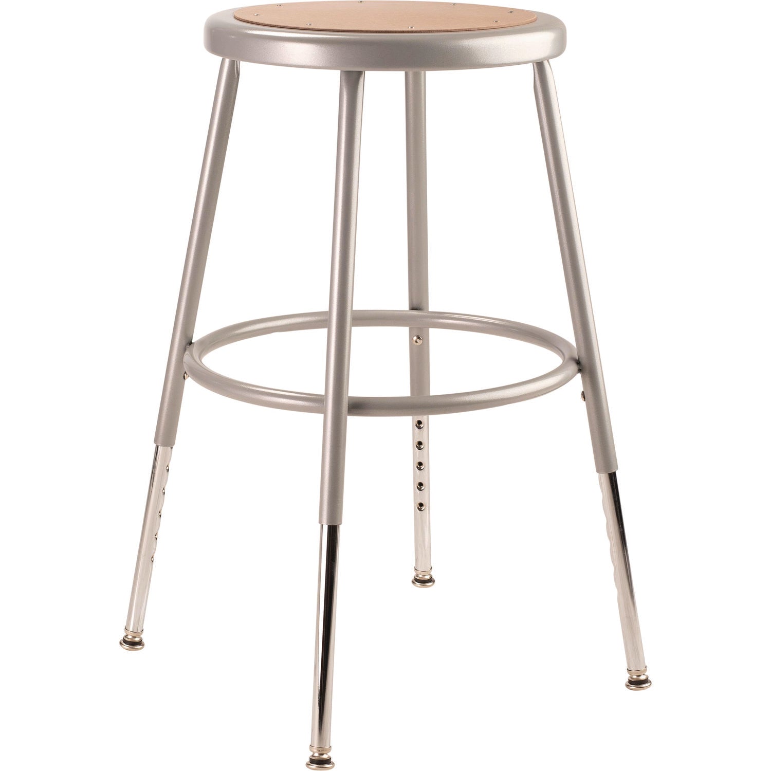 6200 Series Height Adjustable Heavy Duty Steel Stool, Backless, Supports 500lb, 19" to 27" Seat Height, Brown Seat, Gray Base