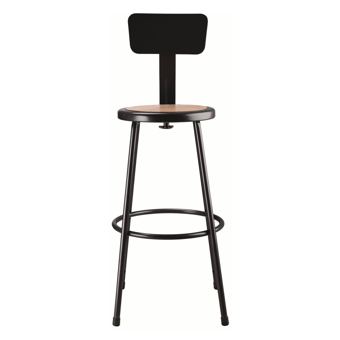6200 Series Heavy Duty Steel Stool With Backrest, Supports Up to 500 lb, 30" Seat Height, Brown Seat, Black Back/Base