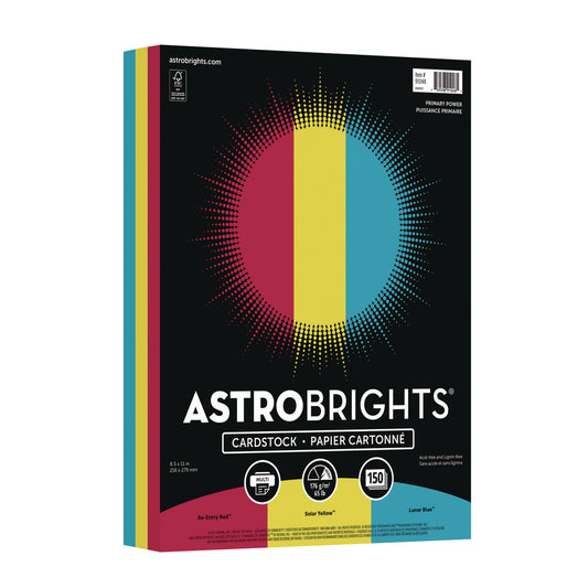 Color Cardstock -"Primary" Assortment, 65 lb Cover Weight, 8.5 x 11, Assorted Primary Colors, 150/Pack