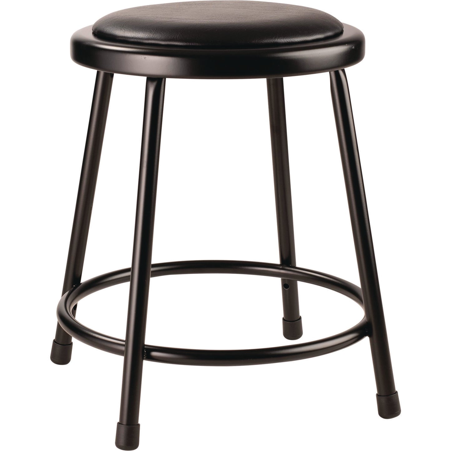 6400 Series Fixed Height Heavy Duty Vinyl Padded Steel Stool, Backless, Supports 500 lb, 18" Seat Height, Black Seat/Base