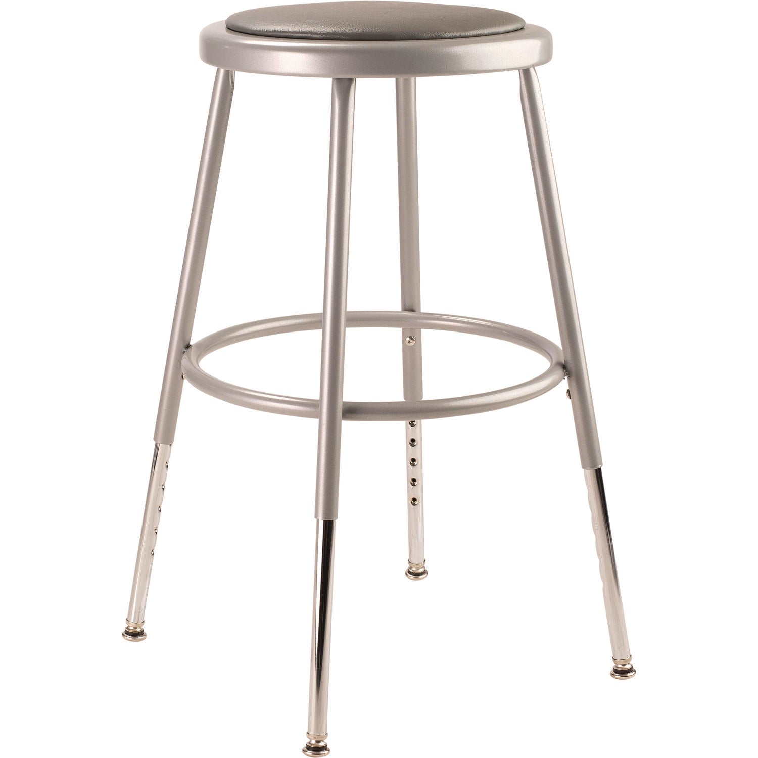 6400 Series Height Adjustable HD Vinyl Padded Steel Stool, Backless, Supports 500 lb, 18.5"-26.5" Seat Height, Gray Seat/Base
