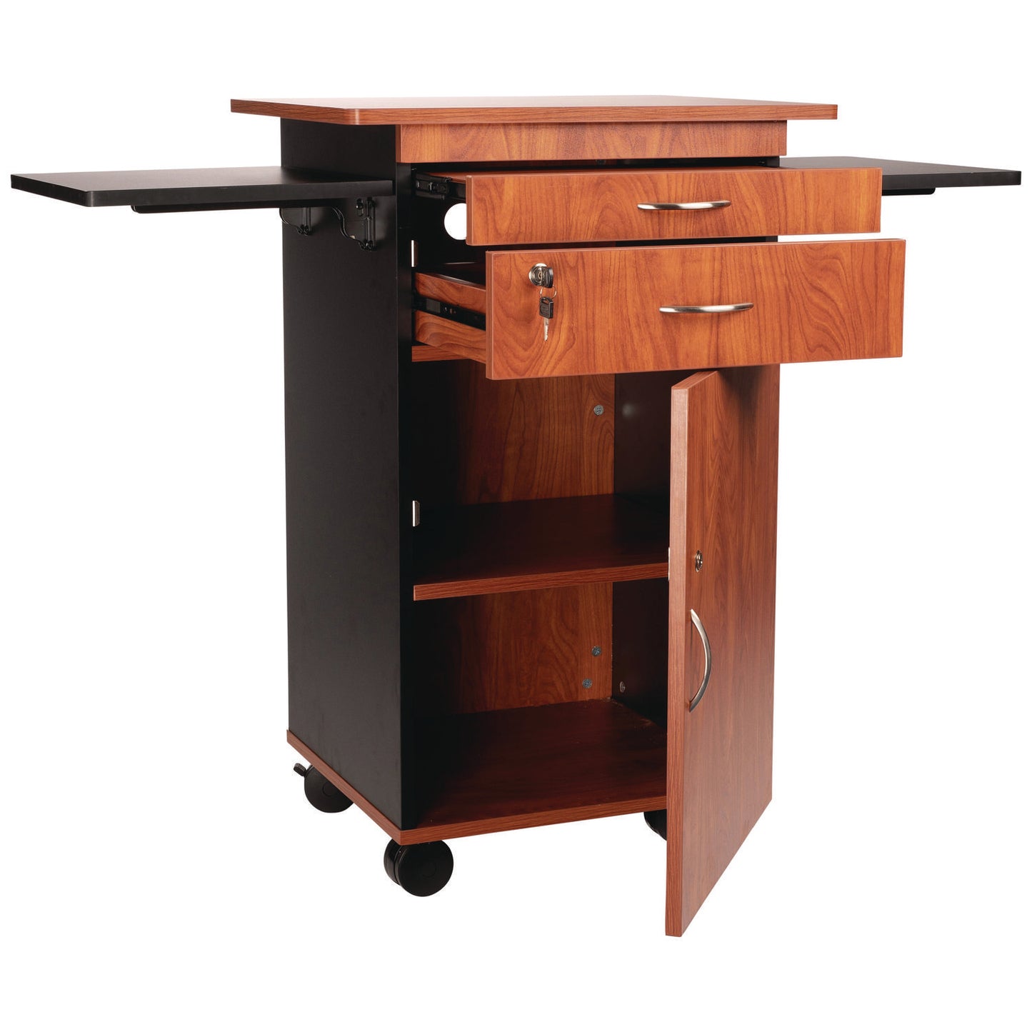 Multimedia Presentation Cart, 25 x 19 x 38, Cherry/Black