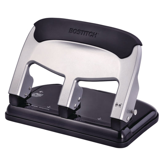 40-Sheet Ez Squeeze Three-Hole Punch, 9/32" Hole, Silver/Black