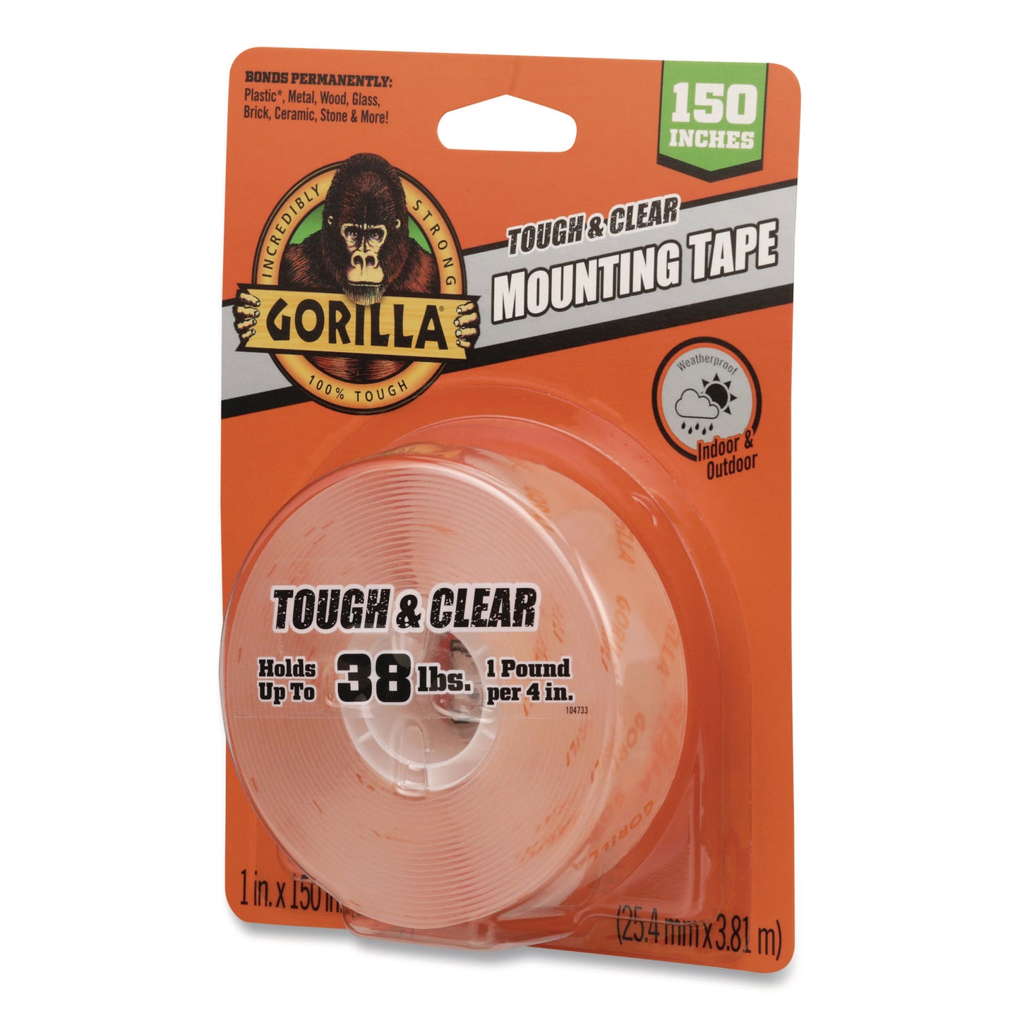 Tough and Clear Double-Sided Mounting Tape, Permanent, Holds Up to 0.25 lb/1 sq in, 1" x 12.5 ft, Clear