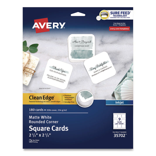 Clean Edge Square Cards, Inkjet, 2.5 x 2.5, 9 Cards/Sheet, 20 Sheets/Pack