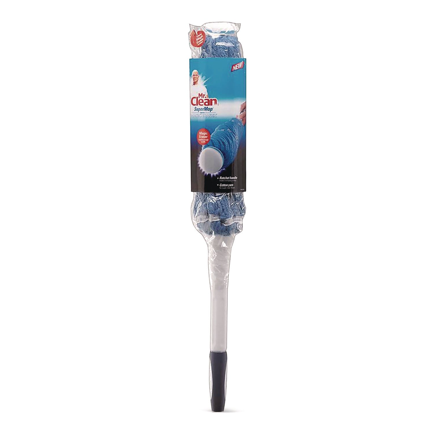 SuperMop with Magic Eraser, 3.5" Blue Cotton Head, White Nylon Handle