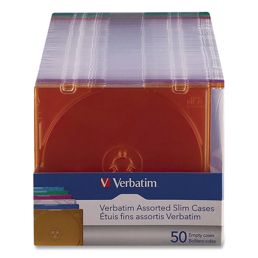 Slim Cases for CD, DVD and Blu-Ray, Assorted Colors, 50/Pack