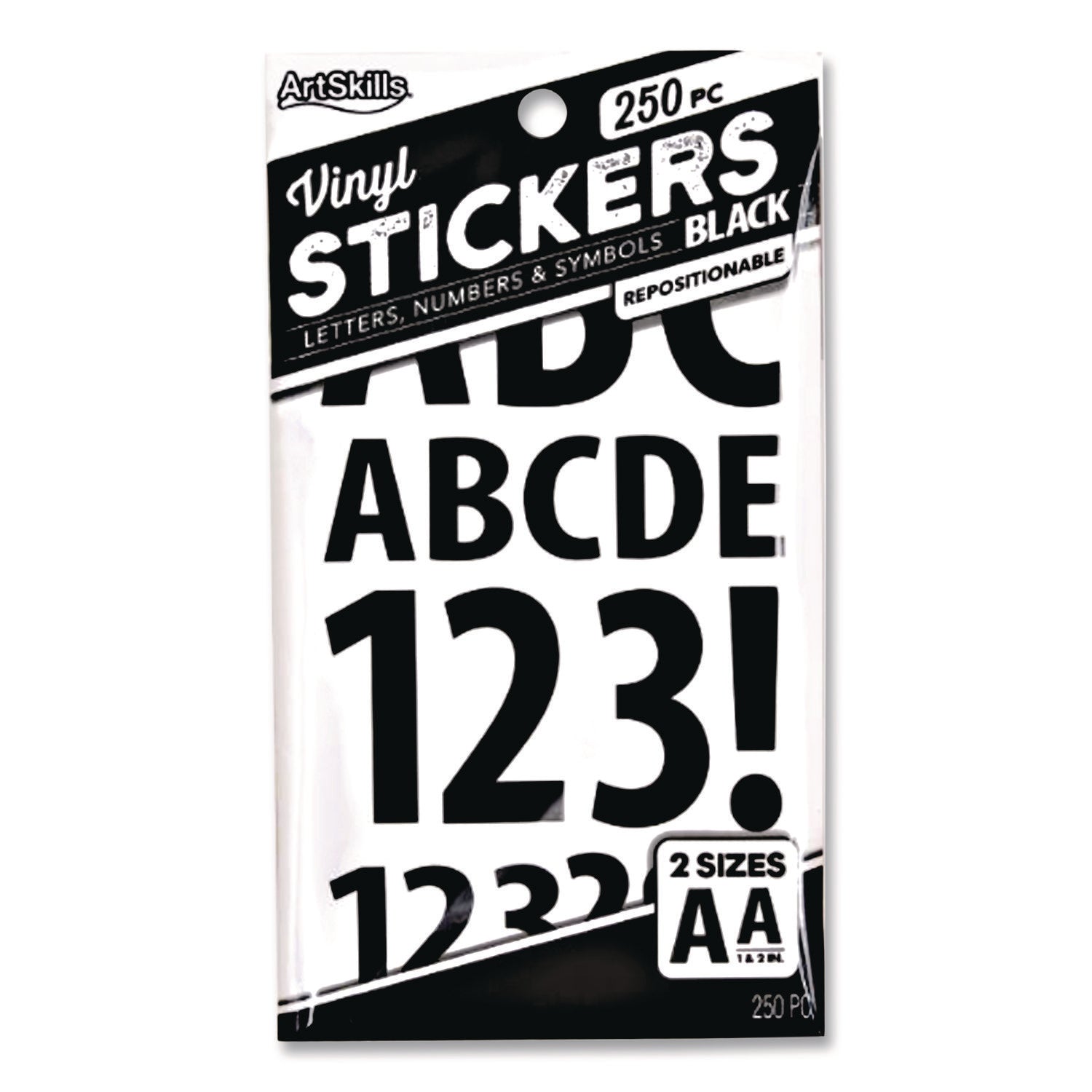 Poster and Bulletin Board Vinyl Letters and Numbers, 1" Tall Letters, 2" Tall Numbers, Black Characters, 250/Pack