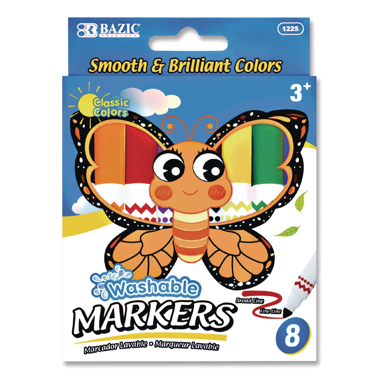 Products Broad Line Jumbo Washable Markers, Broad Bullet Tip, 8 Assorted Colors, 24/Set