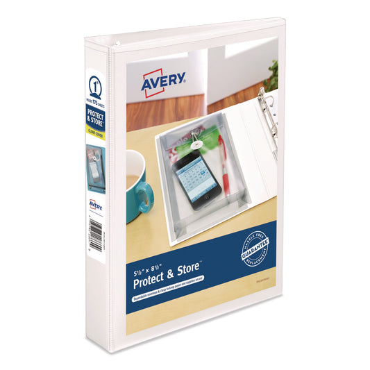 Mini Size Protect And Store View Binder With Round Rings, 3 Rings, 1" Capacity, 8.5 X 5.5, White