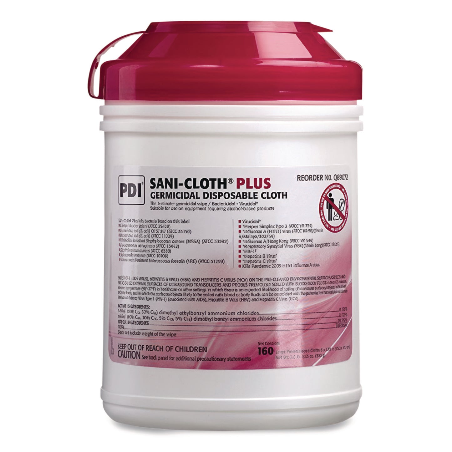 PDI San-Cloth Plus Germicidal Disposable Cloth, 6 x 6.75, Unscented, White, 160/Pack