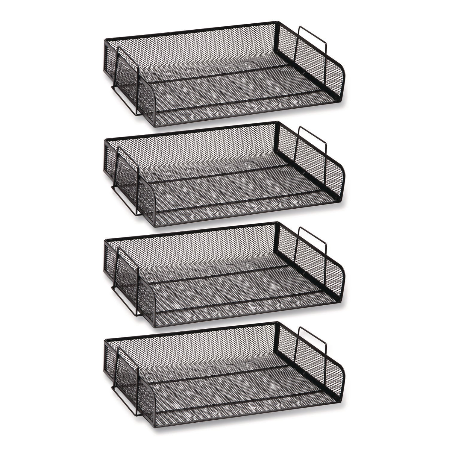 Stackable Paper Desk Tray Organizer, Letter Size, 9.75 x 14 x 3.25, Black, 4/Pack