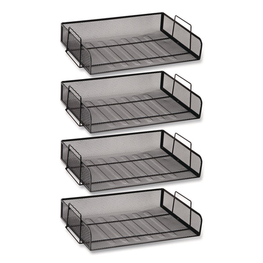 Stackable Paper Desk Tray Organizer, Letter Size, 9.75 x 14 x 3.25, Black, 4/Pack