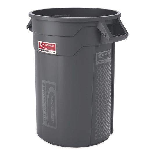 Injection Molded Utility Trash Can, 32 gal, Plastic/Resin, Gray
