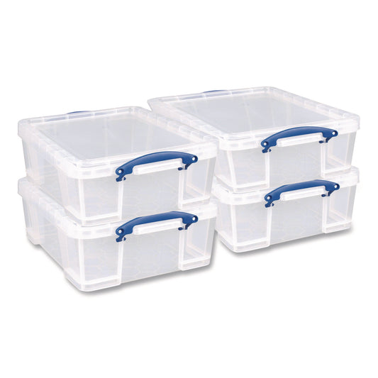 Snap-Lid Storage Bin, 4.49 Gal, 11" X 18" X 4", Clear/blue, 4/pack
