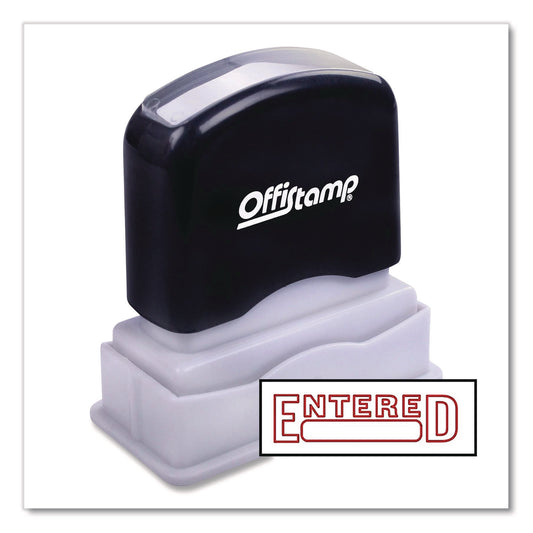 Pre-Inked Message Stamp With Blank Date Box, Entered, 1.63" X 0.38", Red Ink