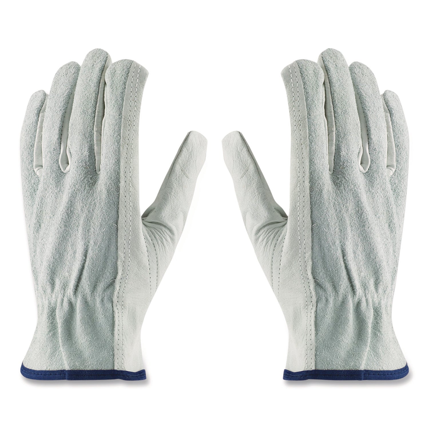 Top-Grain Leather Drivers Gloves with Shoulder-Split Cowhide Leather Back, Gunn Cut, Keystone Thumb, Large, Gray, Pair
