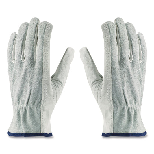 Top-Grain Leather Drivers Gloves with Shoulder-Split Cowhide Leather Back, Gunn Cut, Keystone Thumb, X-Large, Gray, Pair