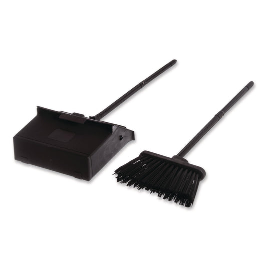 Duo-Pan Upright Dust Pan and Broom, 11.8 x 36, 24.5" Handle, Plastic, Black