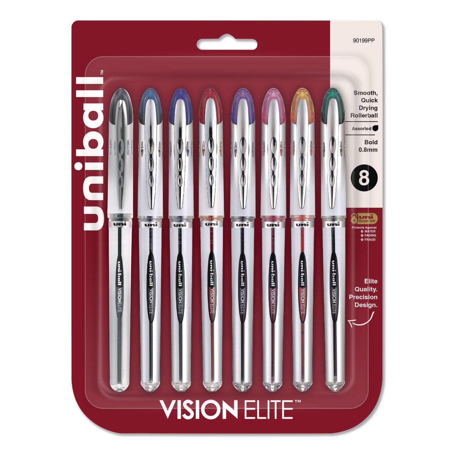 VISION ELITE Rollerball Pen, Stick, Bold 0.8 mm, Assorted Ink and Barrel Colors, 8/Pack