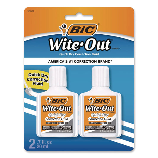 Wite-Out Quick Dry Correction Fluid, Foam Brush Tip Applicator, 0.68 oz Bottle, White, 2/Pack