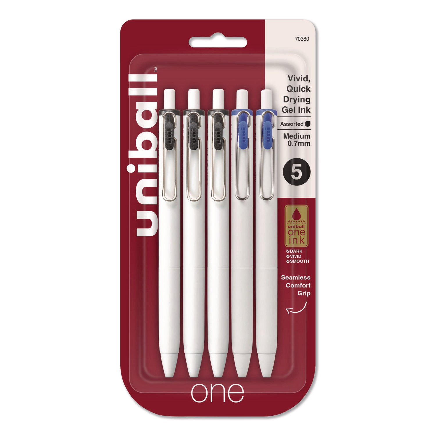 uniONE Gel Pen, Retractable, Medium 0.7 mm, Assorted Business Ink and Barrel Colors, 5/Pack