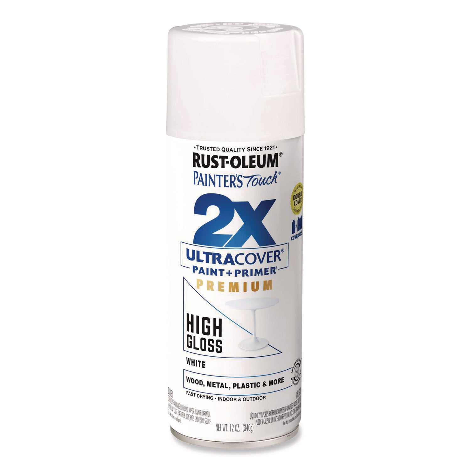 Painter's Touch 2X Ultra Cover Spray Paint, High Gloss White, 12 oz Aerosol Can