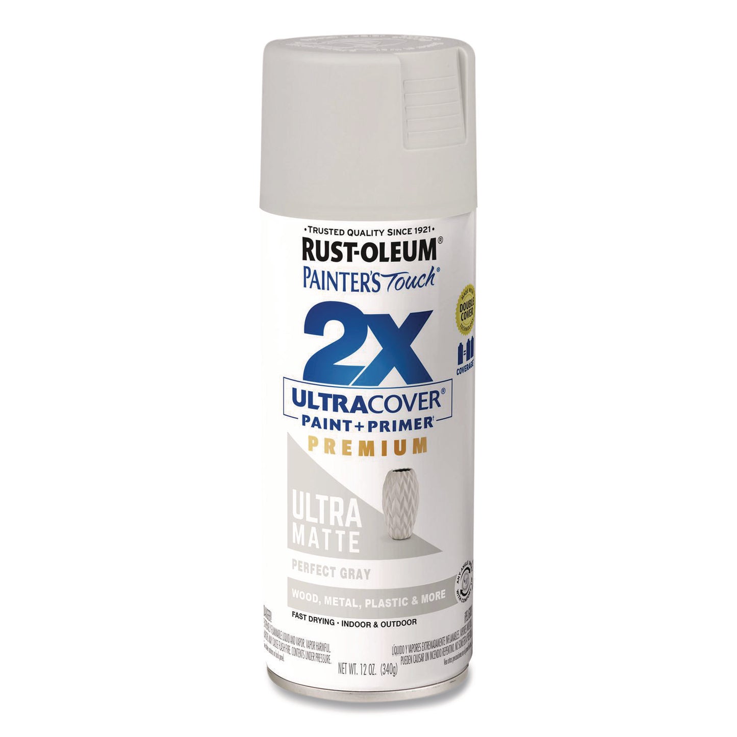 Painter's Touch 2X Ultra Cover Spray Paint, Ultra Matte Gray, 12 oz Aerosol Can