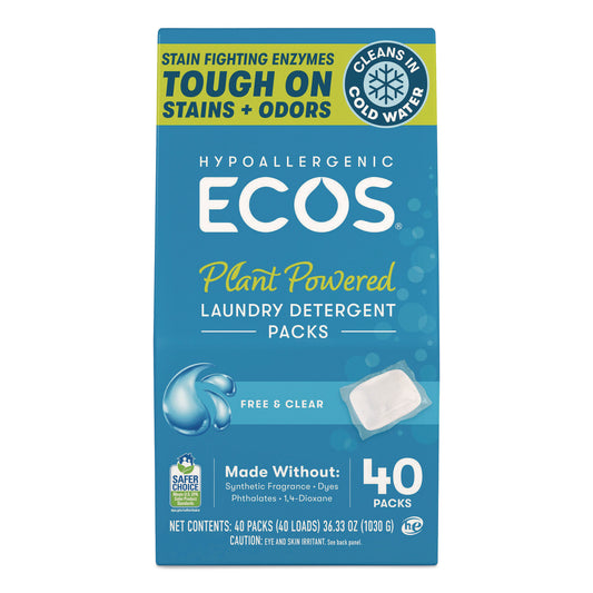 Laundry Detergent Packs, Free and Clear, 40/Pack